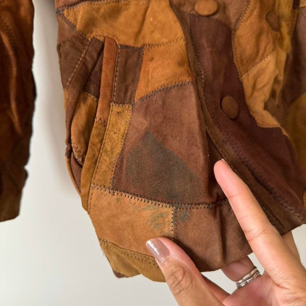 Distressed Patchwork Fitted Suede Jacket Small - image 4